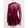 thumbnail image 3 of inhzoy Kids Girls Figure Skating Dress Mesh Long Sleeve Lyrical Ballet Dance Leotard Dress Burgundy 6, 3 of 9