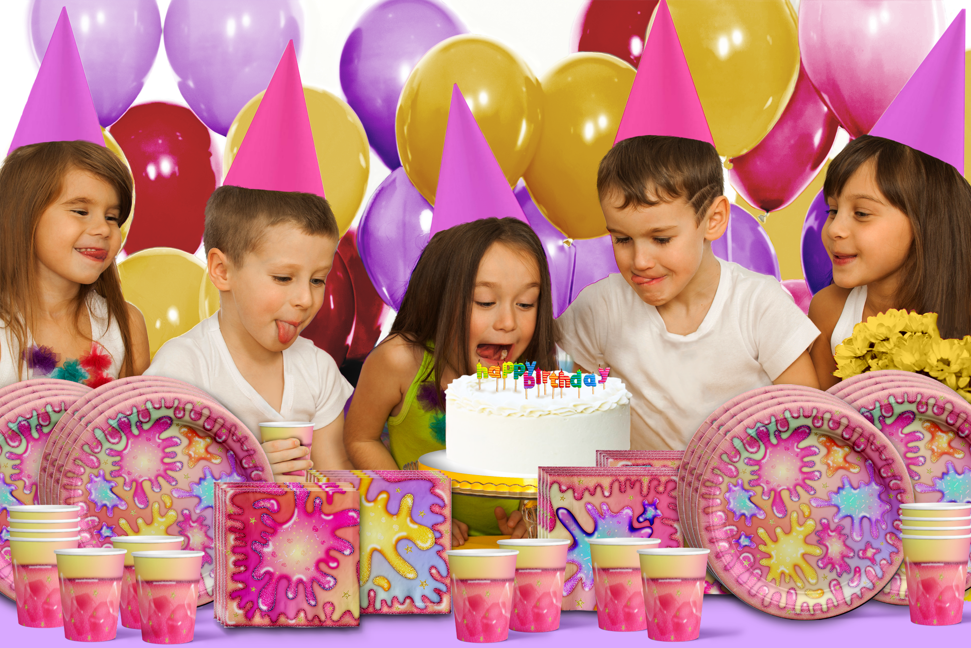 Girl's Glitter Slime Making Birthday Party Supplies Set Plates Napkins Cups Tableware Kit for 16