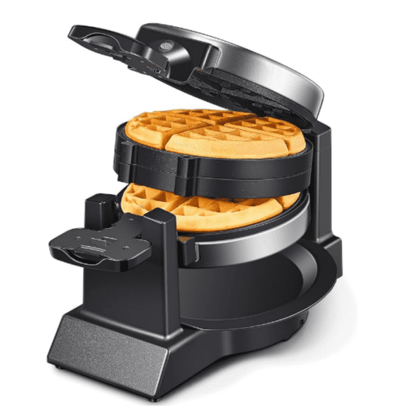 Classic Waffle Iron, Double Belgian Waffle Maker 180°Flip, 1400W Waffle Iron 8 Slices, Rotating & Nonstick Plates with Removable Drip Tray, Cool Touch Handles, Stainless Steel (8 Slices)