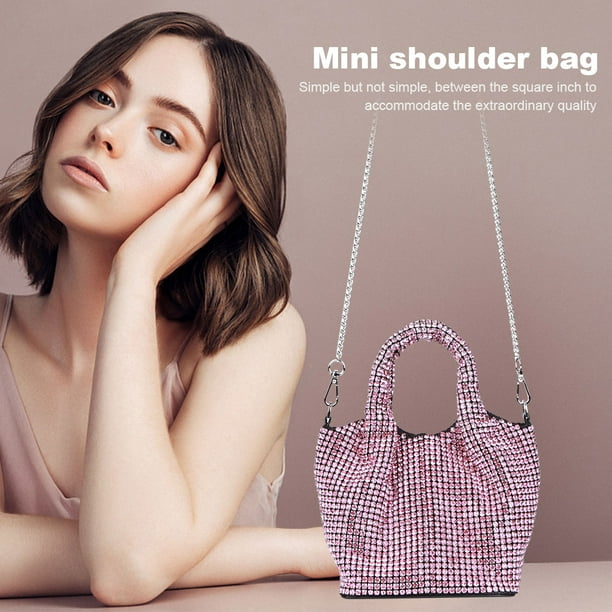 Bolso de hombro con diamantes de moda para mujer, bolso de mano de noche (rosa roja)