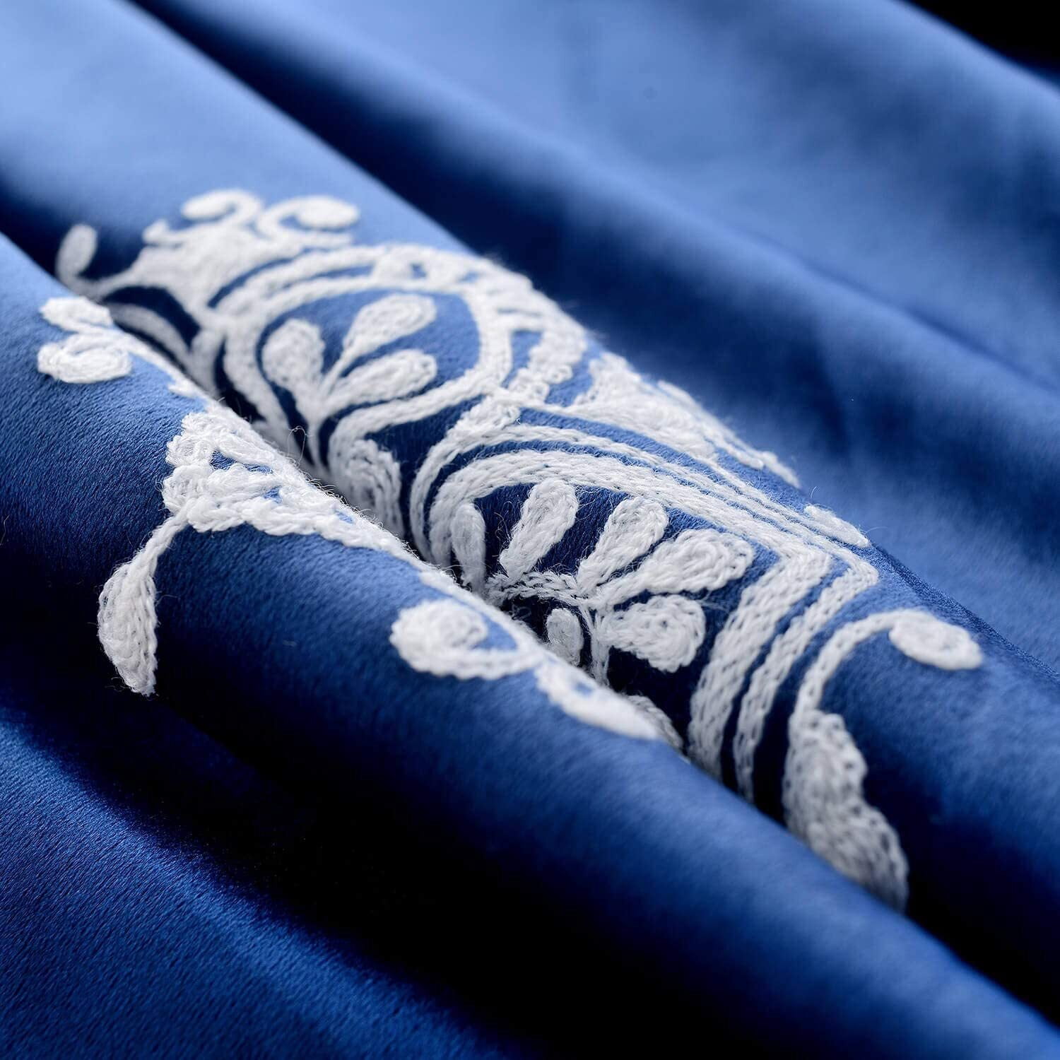 Embroidered Blackout Curtains for Living Room, Velvet Curtain Window Panels for Bedroom, 2 Panels, W52"xL96", Dark Blue