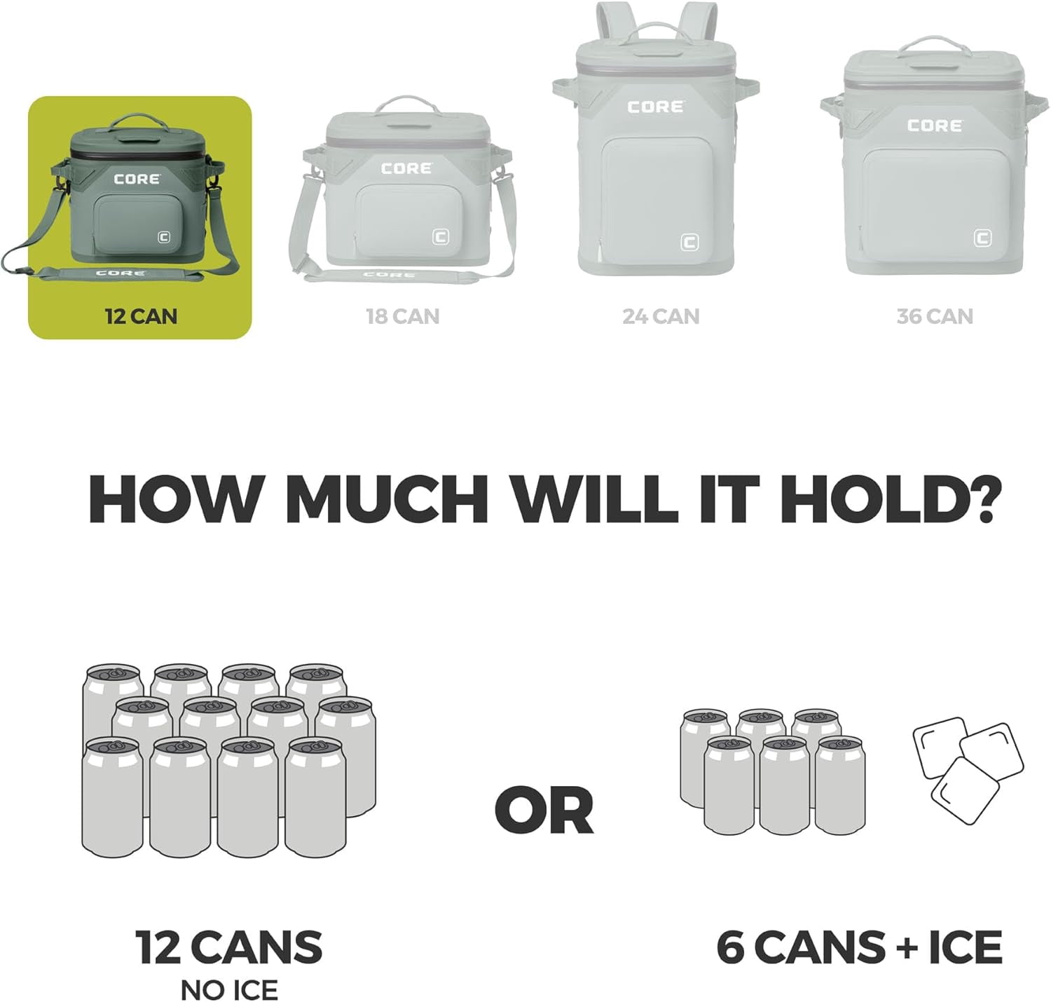 CORE 12 Can Climakeep Magnetic Soft Cooler, Leakproof Cooler, Waterproof Zipper, Sage