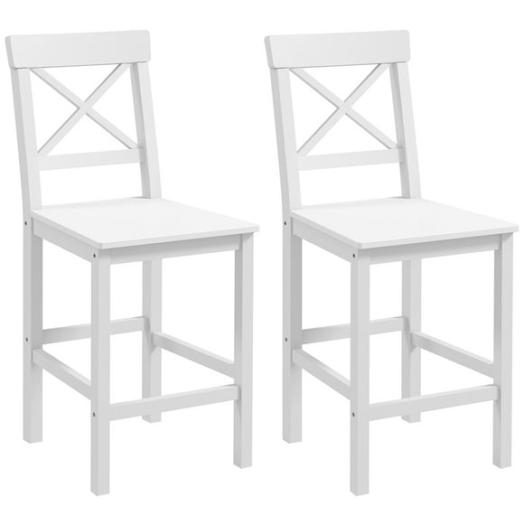 HOMCOM Counter Height Bar Stools Set of 2 with Back and Footrest White