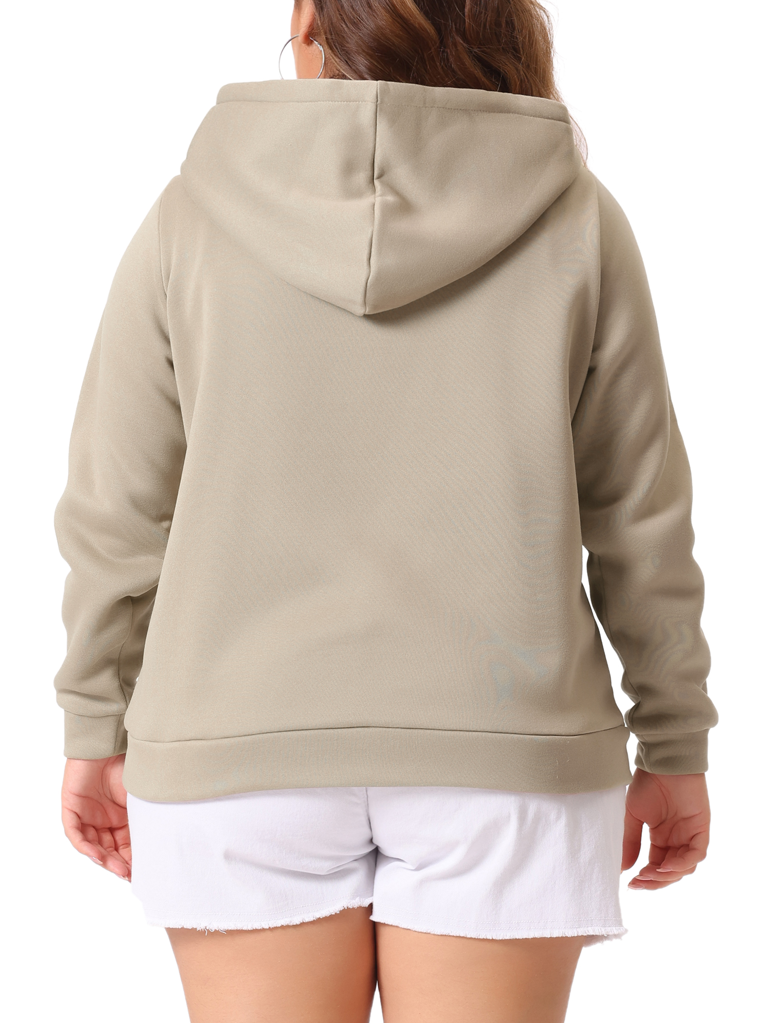 DARING DIVA Plus Size Zip Up Long Sleeve Hooded Jacket 3X Khaki