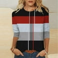 thumbnail image 3 of Otntypg Trendy 3/4 Sleeve Tops for Women Dressy Casual Summer Striped Color Block Printed Crewneck T-Shirts Loose Fit Basic Tunic Blouse Red S, 3 of 6