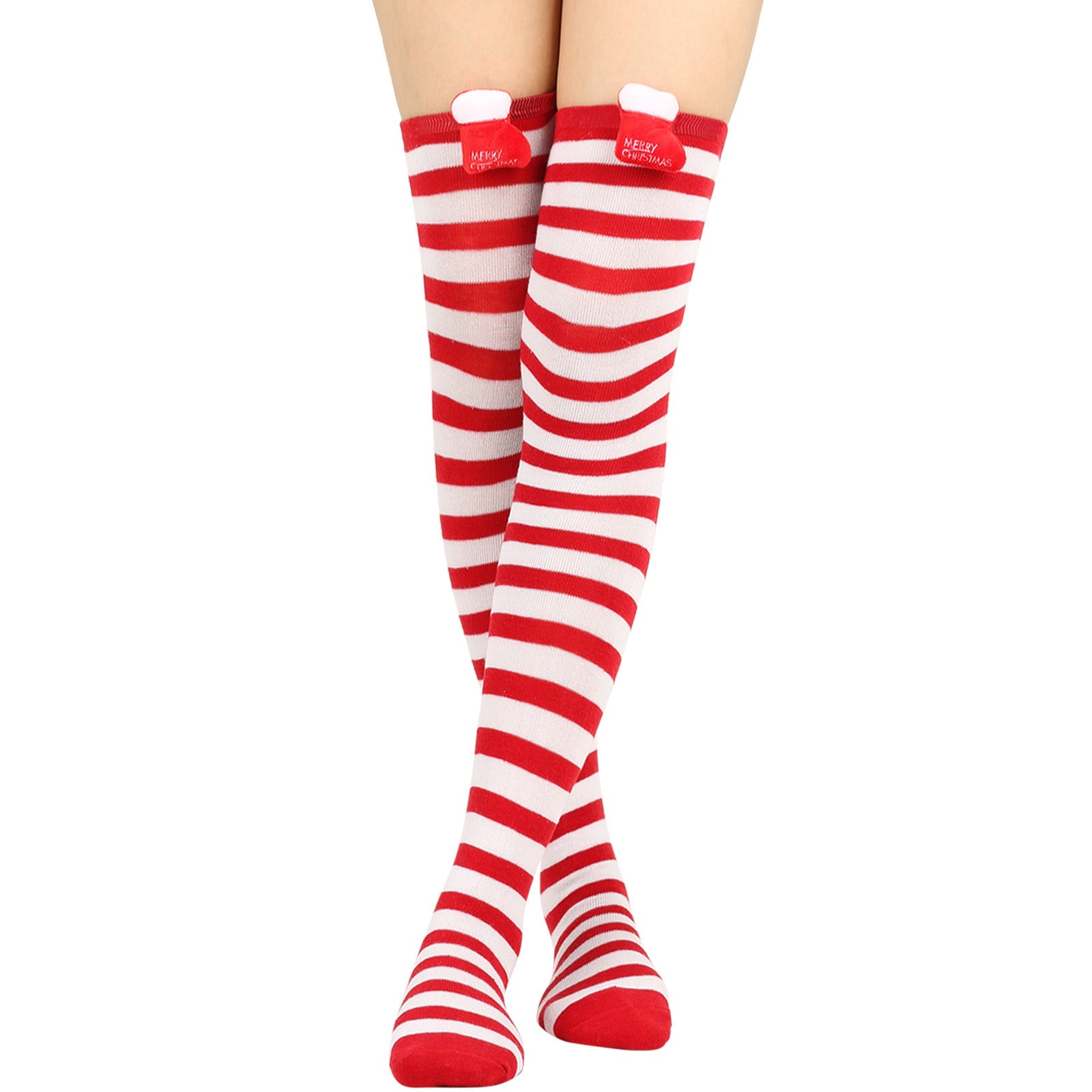 Womens Long Socks Striped Thigh High Socks Over The Knee Socks Festival Christmas Doll Skill 7236