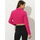 thumbnail image 4 of Chaqueta vaquera para mujer Chaqueta vaquera recortada lavada con botones deshilachados Fucsia L, 4 of 6