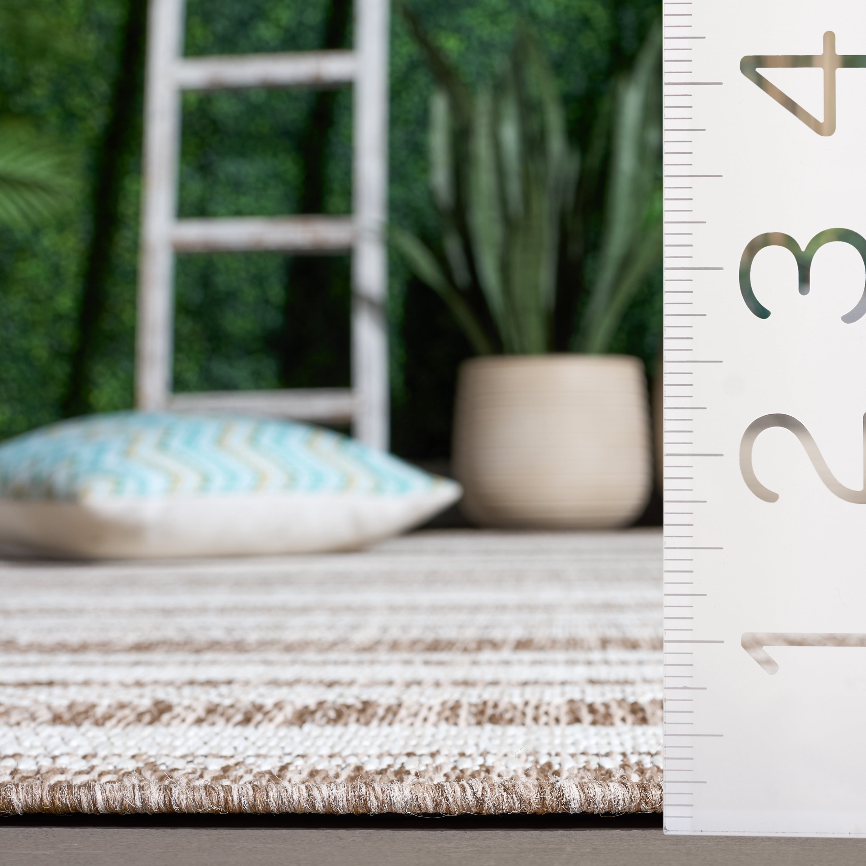 Safavieh Beach House Merrilyn Striped Indoor/Outdoor Area Rug, Brown/Ivory, 6'7" x 6'7" Square
