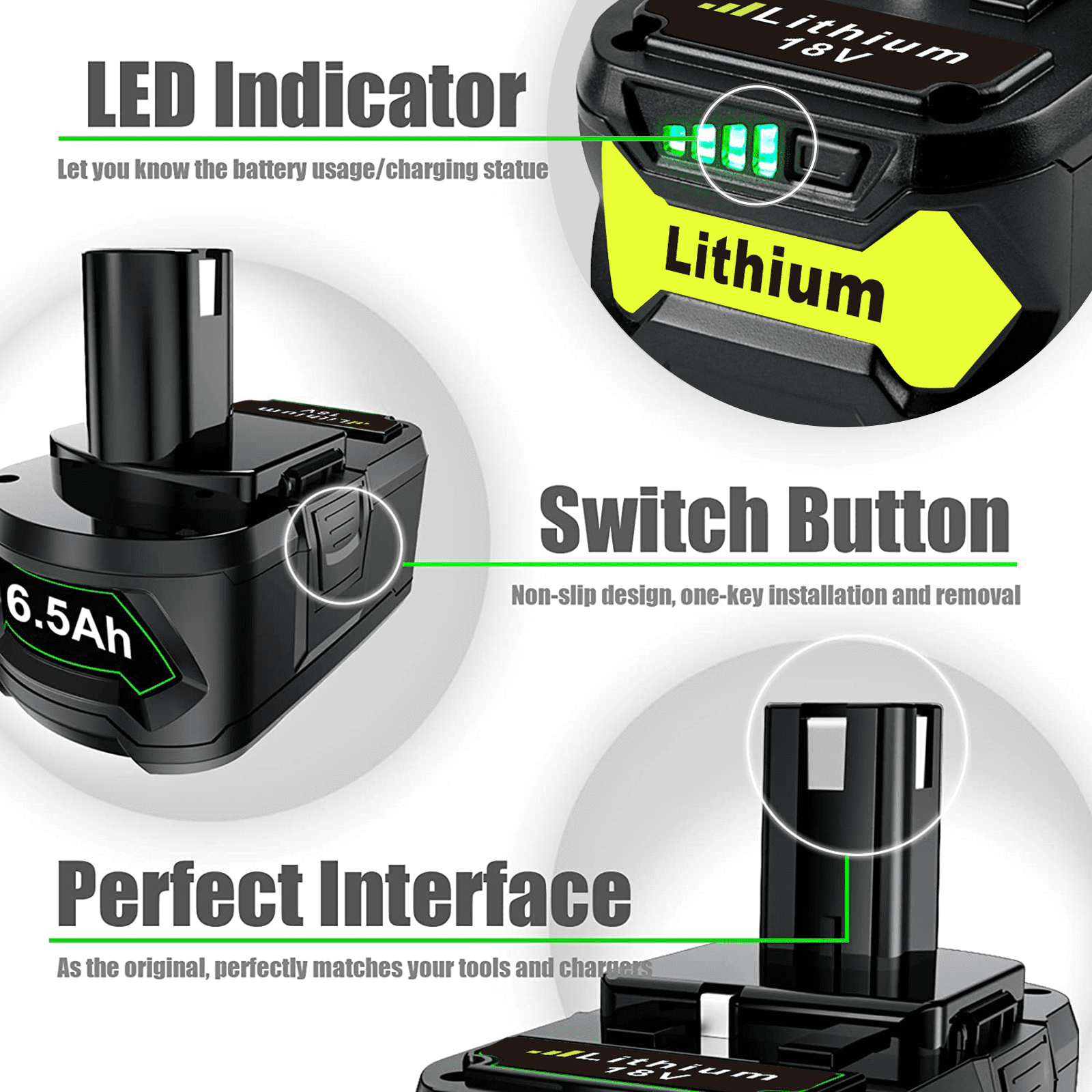 8000mAh P108 Li-ion Battery Compatible with Ryobi 18V Battery for P100 P102 P103 P104 P105 P107 P109 P190 Cordless Tool Battery