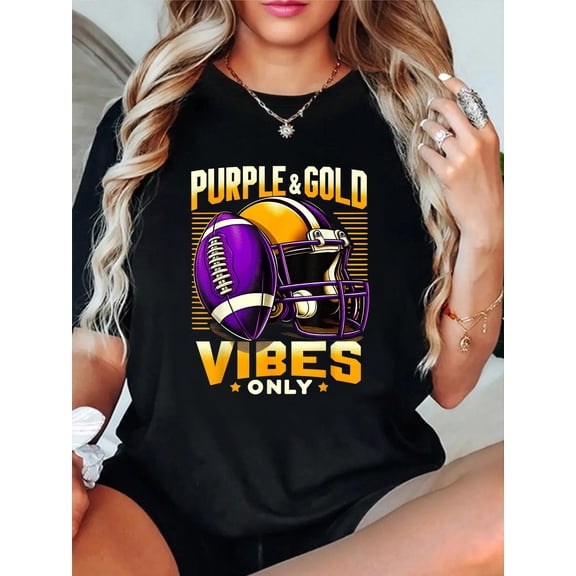 Purple & Gold Vibes Only Retro Football School Football Team T-Shirt