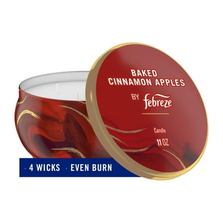 Febreze Baked Cinnamon Apples Scented Candle, 11 oz, 4 Wick, Single Pack