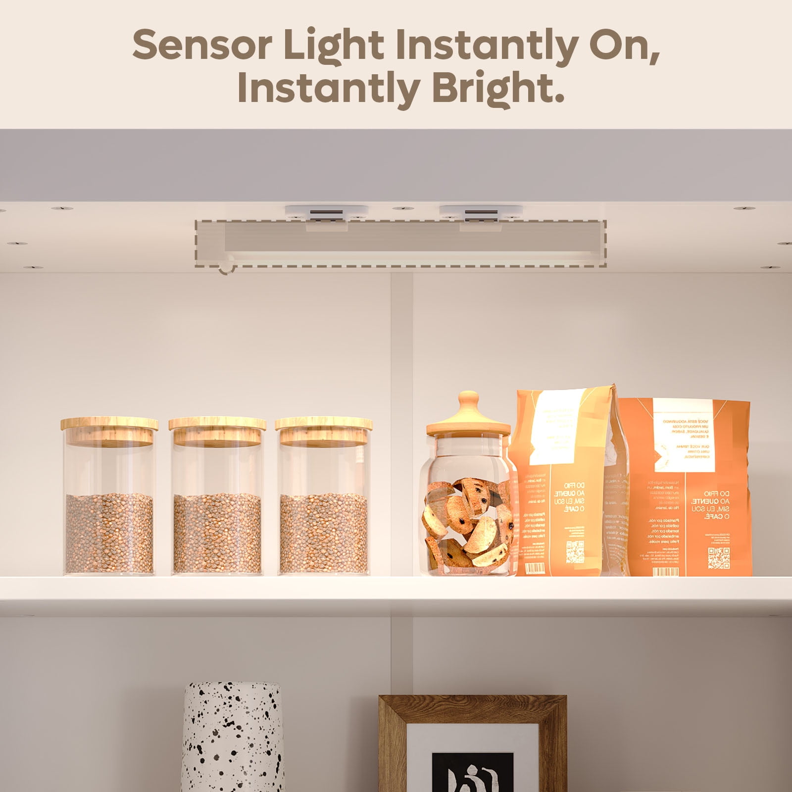 Bestier 72" Tall Kitchen Pantry Storage Cabinet with Doors and Shelves, Food Pantry Cabinet with Motion Sensor Light, White