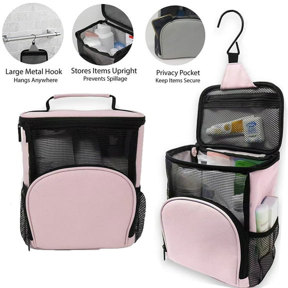 Oenbopo Shower Bag Mesh Shower Caddy Portable College Dorm Room Essentials Tote Bag for Bathroom, Gym, Travel, Camping Quick Dry Hanging Shower Organizer Basket Toiletry Bag, Medium, Pink