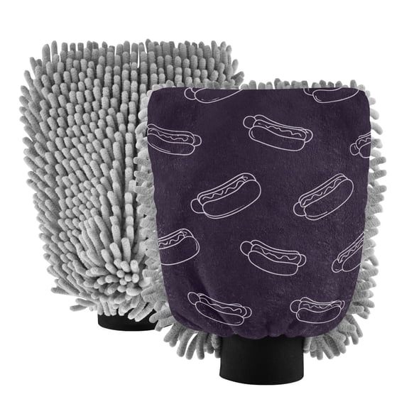 Microfiber Car Wash Gloves With Chenille & Polyester Terry Scratch-Free Cleaning Elastic Cuffs Seamless Pattern Of Hot Dogs