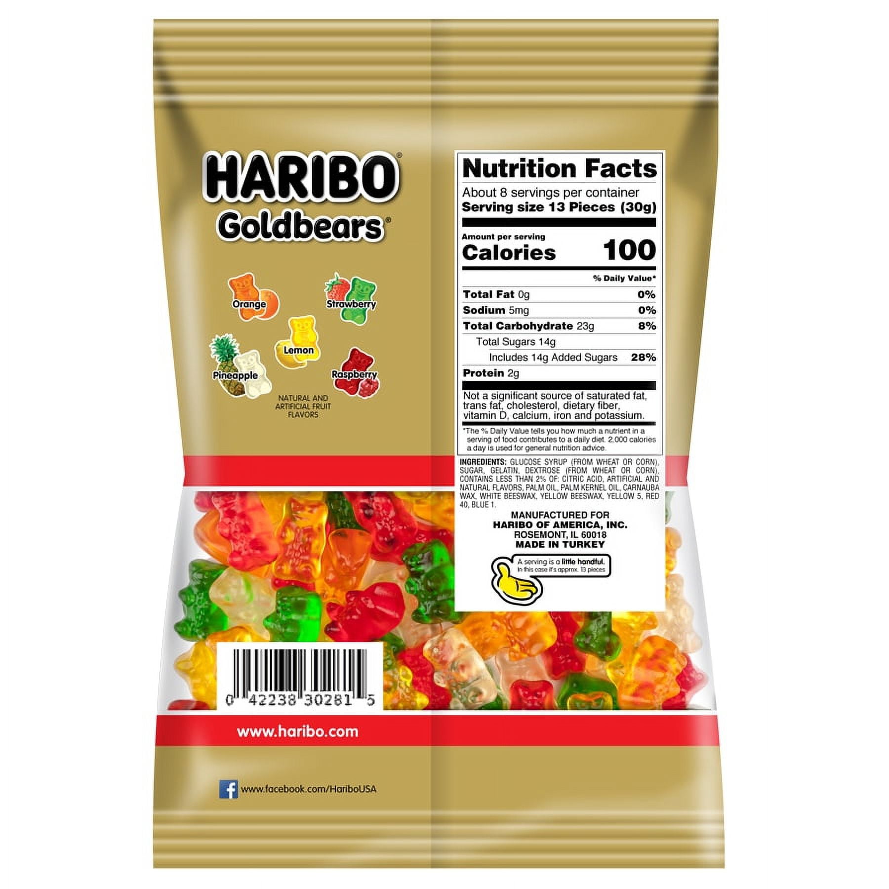 (5 pack) HARIBO Goldbears Gummy Bears Original Assorted Fruit Flavor Candy Gummies, 8 oz, Share Size Bag