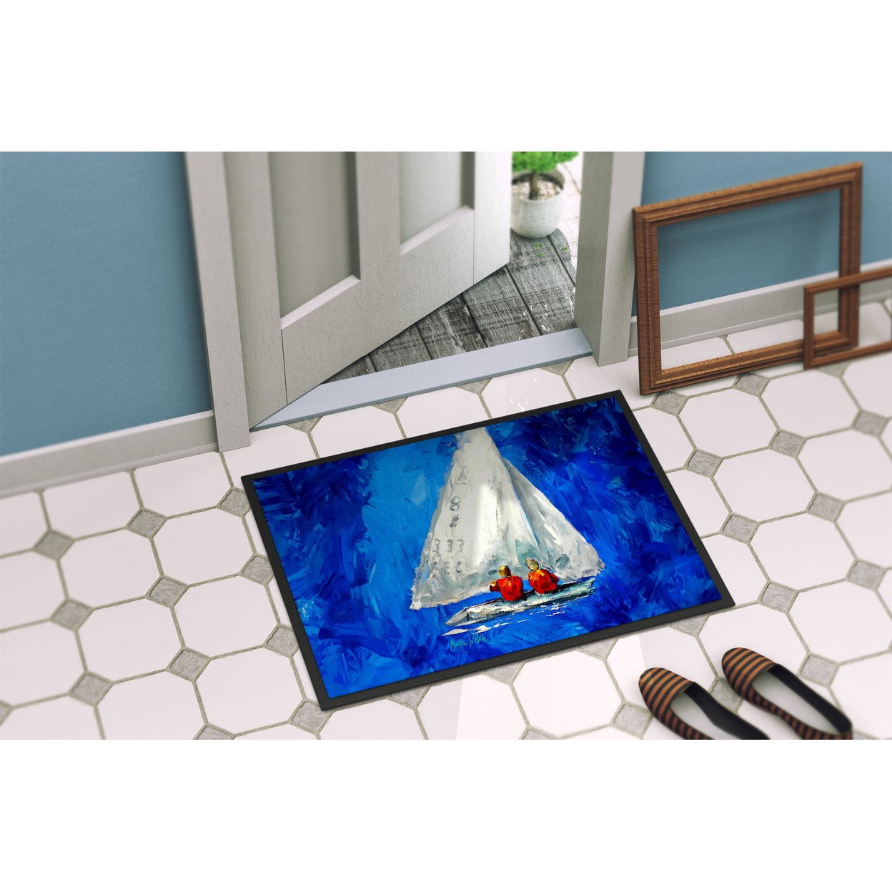 Twos Company Sailboat Doormat 27 in x 18 in
