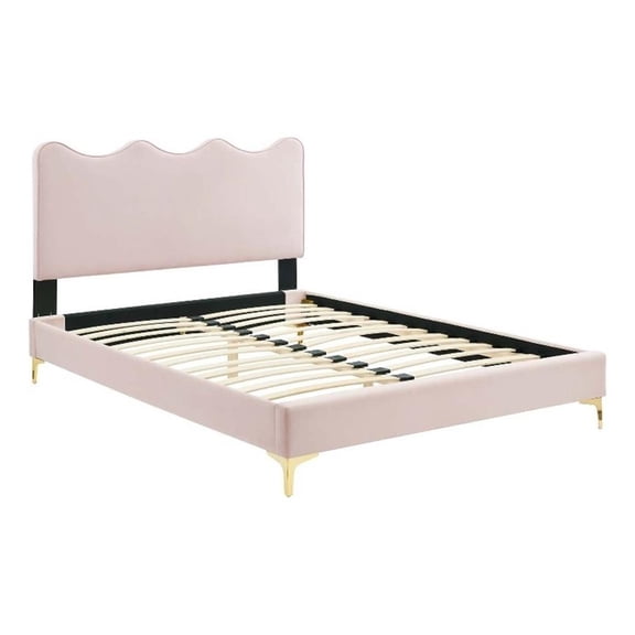 Maklaine Modern Performance Velvet Queen Platform Bed - Pink