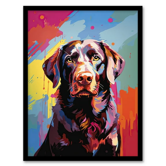 Chocolate Labrador Retriever Dog Lover Gift Pet Portrait Colourful Artwork Painting Art Print Framed Poster Wall Decor 12x16 inch
