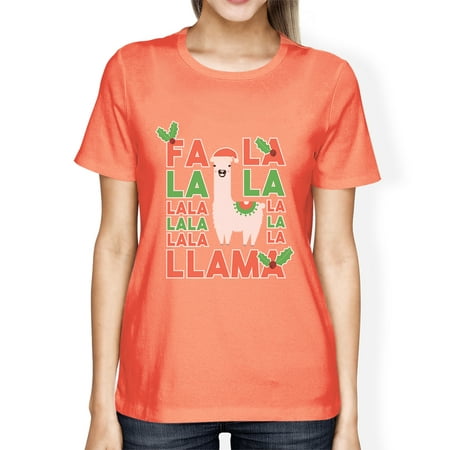 Falala Llama Womens Peach Crewneck Tee Xmas Present Tee For