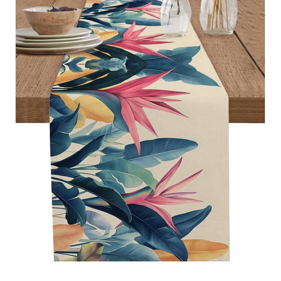 Hokiten Table Runners 36 Inches Long Dress Scarves, Summer Leaves Farmhouse Kitchen/Dining Table Runner, Short Coffee Tablerunners, Retro Country Colorful Tropical Plant 13x36 Inch