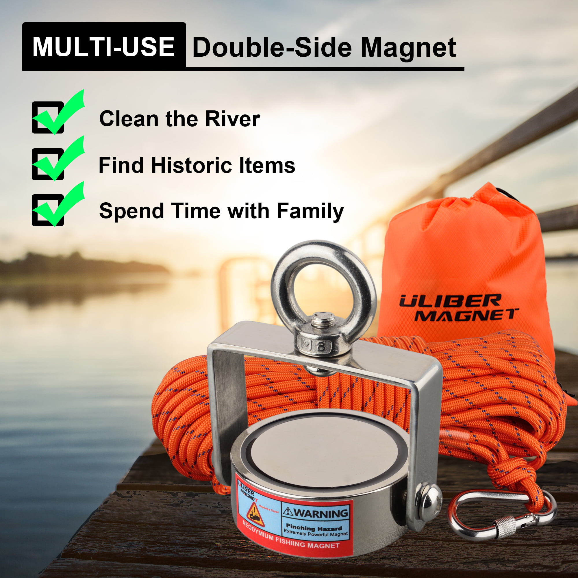 ULIBERMAGNET Rotatable Double Sided Magnet Fishing Kit Combined