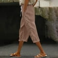 thumbnail image 2 of Womens Pants Summer Solid Color Elastic Waist Loose Side Button Decoration Versatile Capris Casual Trousers, 2 of 5