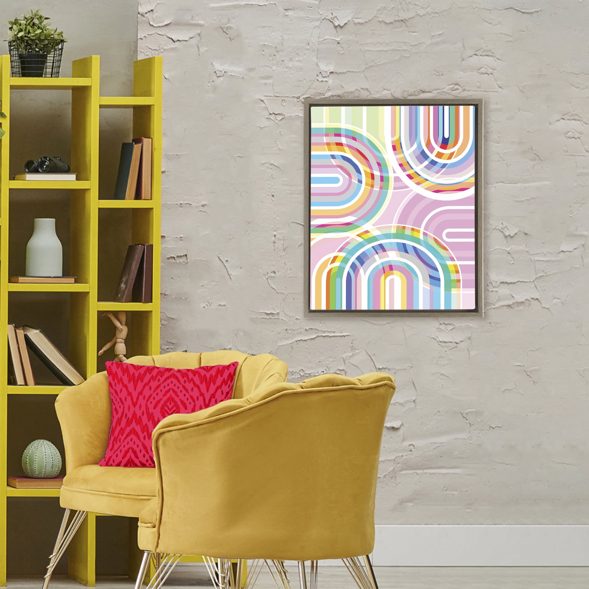 Stupell Industries Bright Playful Rainbow Arches Brown Framed Floater Canvas Wall Art, design by Amber Sterling