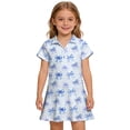 thumbnail image 2 of CCRFTGI Girls Dresses Polo Dress Size 7-8 Short Sleeve Uniform Casual Bow Print Pleated Flare Skater Polo Dresses Summer Button Collared Pique Polo Dress Light Blue 11-12 Years, 2 of 5