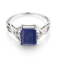 thumbnail image 2 of Gem Stone King 2.08 Ct Emerald Cut Blue Lapis E-F Lab Grown Diamond 925 Sterling Silver Ring (Size 7), 2 of 5