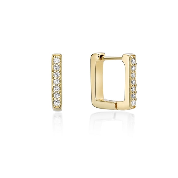 18K Yellow Gold Plated 925 Sterling Silver Square Hoop Earrings With Diamond