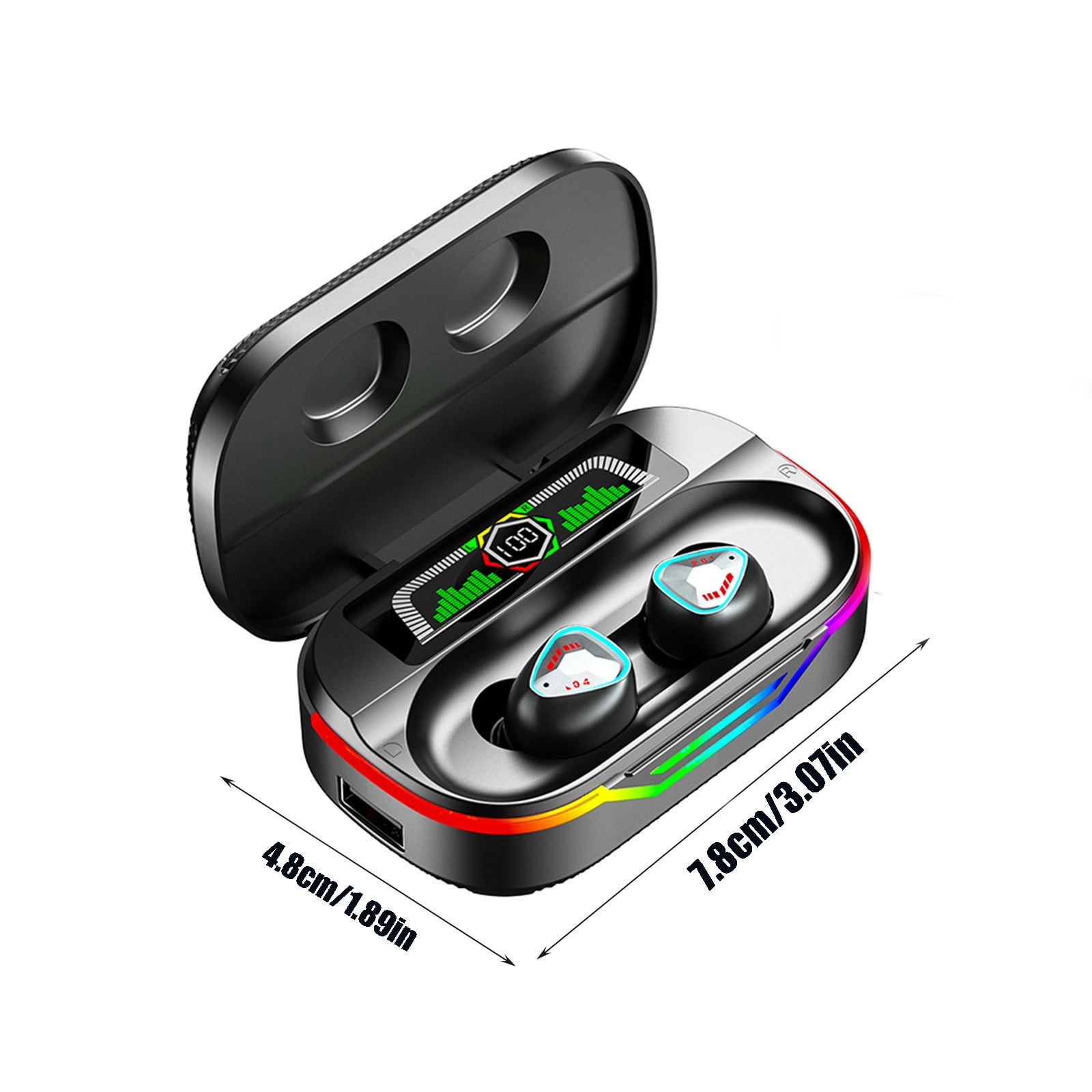 Bluetooth Headphones True Wireless Earbuds 60H Playback LED Power Display Earphones with Wireless Charging Case IPX5 Waterproof in-Ear Earbuds with Mic for TV Smart Phone Laptop Computer Sports,Black