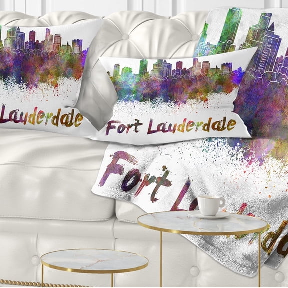 Designart Fort Lauderdale Skyline - Cityscape Throw Pillow - 12x20