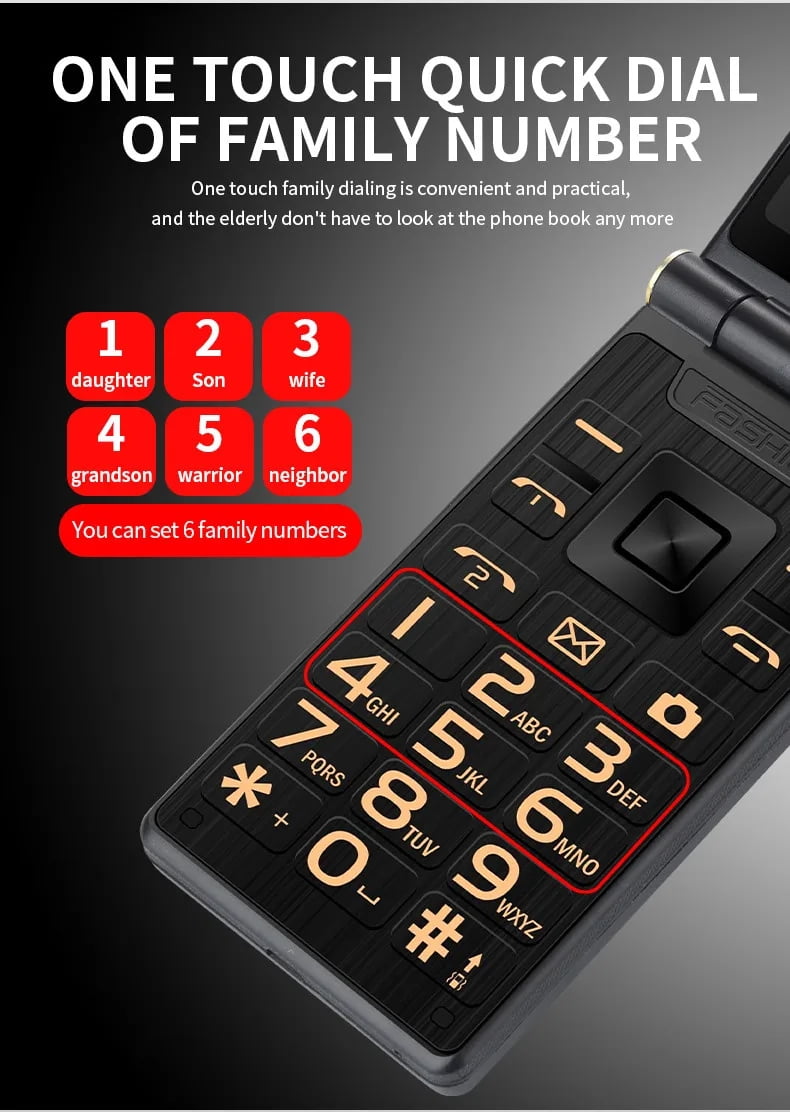 YEEMI M2-C Flip Mobile Phone for Elderly GSM 2G Network Dual SIM 2.8inches 1800mAh Dual Screen Big Letters Cellphone