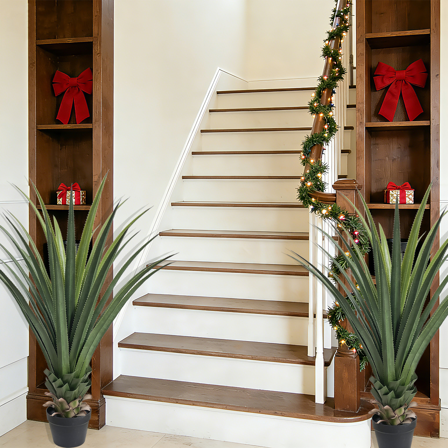 4ft Artificial Spiked Agave Plant, 48inch Faux Agave Plants Indoor Realistic Floor Plant Perfect for Front Porch, Patio, Indoor Outdoor Home, Office Decor (Set of 2)