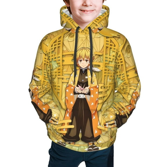 Demon Slayer Zenitsu Agatsuma Kids' Hoodie 3d Print Sweatshirt Soft Pullover Hooded With Big Pockets For Boys Or Girls Small