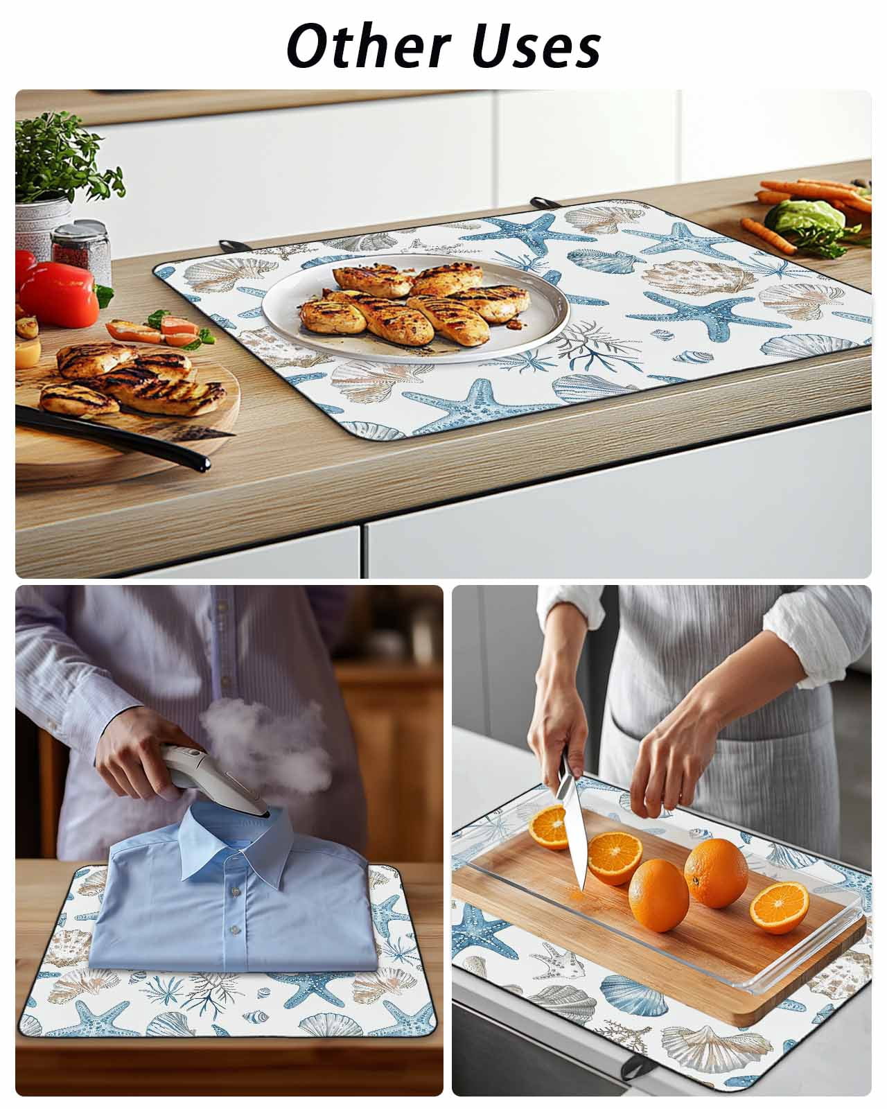 Stove Top Covers for Electric Stove, Blue Beige Coastal Glass Stovetop Cover Protector, Summer Beach Nautical Starfish Shell Induction Cooktop Protector Oven Mat for Kitchen Countertop 24"x21"