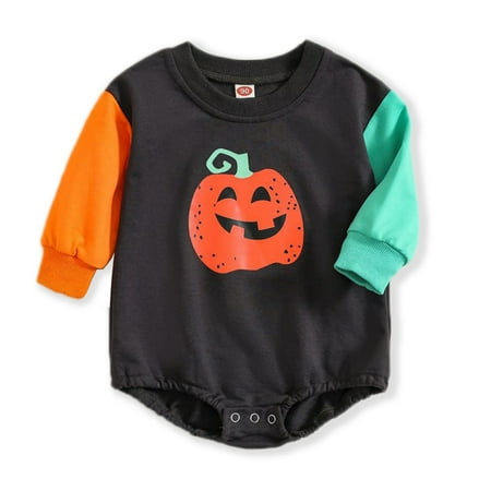 

Baozhu 0-24 Months Baby Unisex Halloween Pumpkin Long Sleeve Loose Sweatshirt Onesie