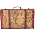 thumbnail image 3 of Wood Vintage Suitcase Portable Composite Wood Map Pattern Design Vintage Storage Chest, 3 of 7