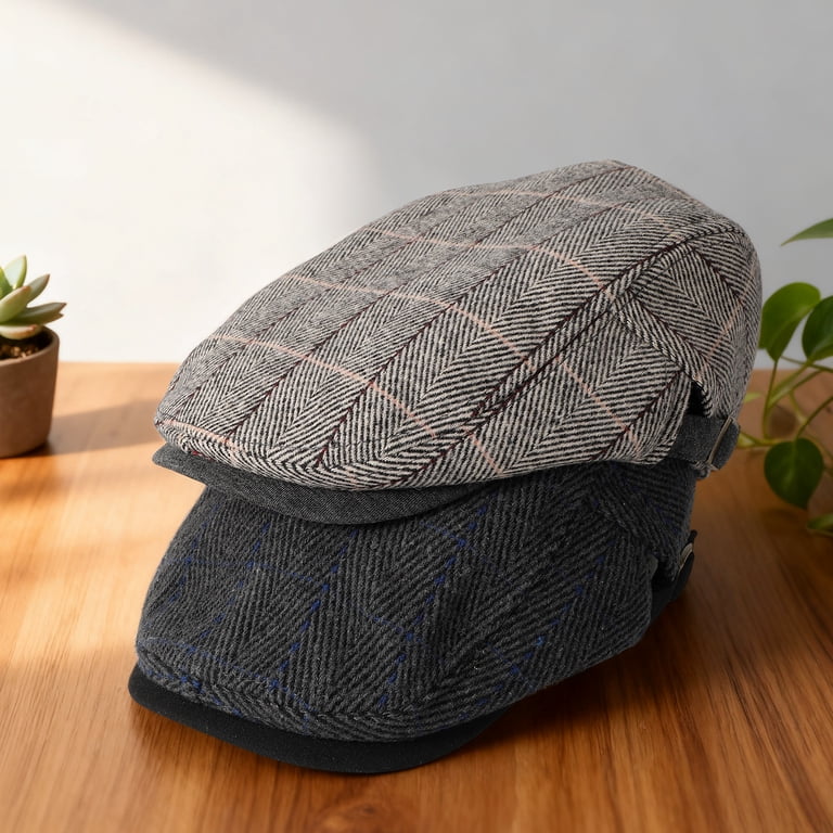 Bocaoying Men's Adjustable Newsboy Caps, 2-Pack Black/Grey photo 5