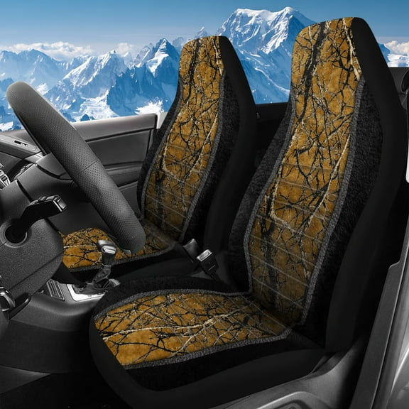 Uorisanigo Car Seat Covers, Plush Yellow Camo Hunting Seat Covers, Front Seats Cover 2PCS, Seats Cushion Stylish Car Accessories Fit for Most Sedans SUVs Trucks