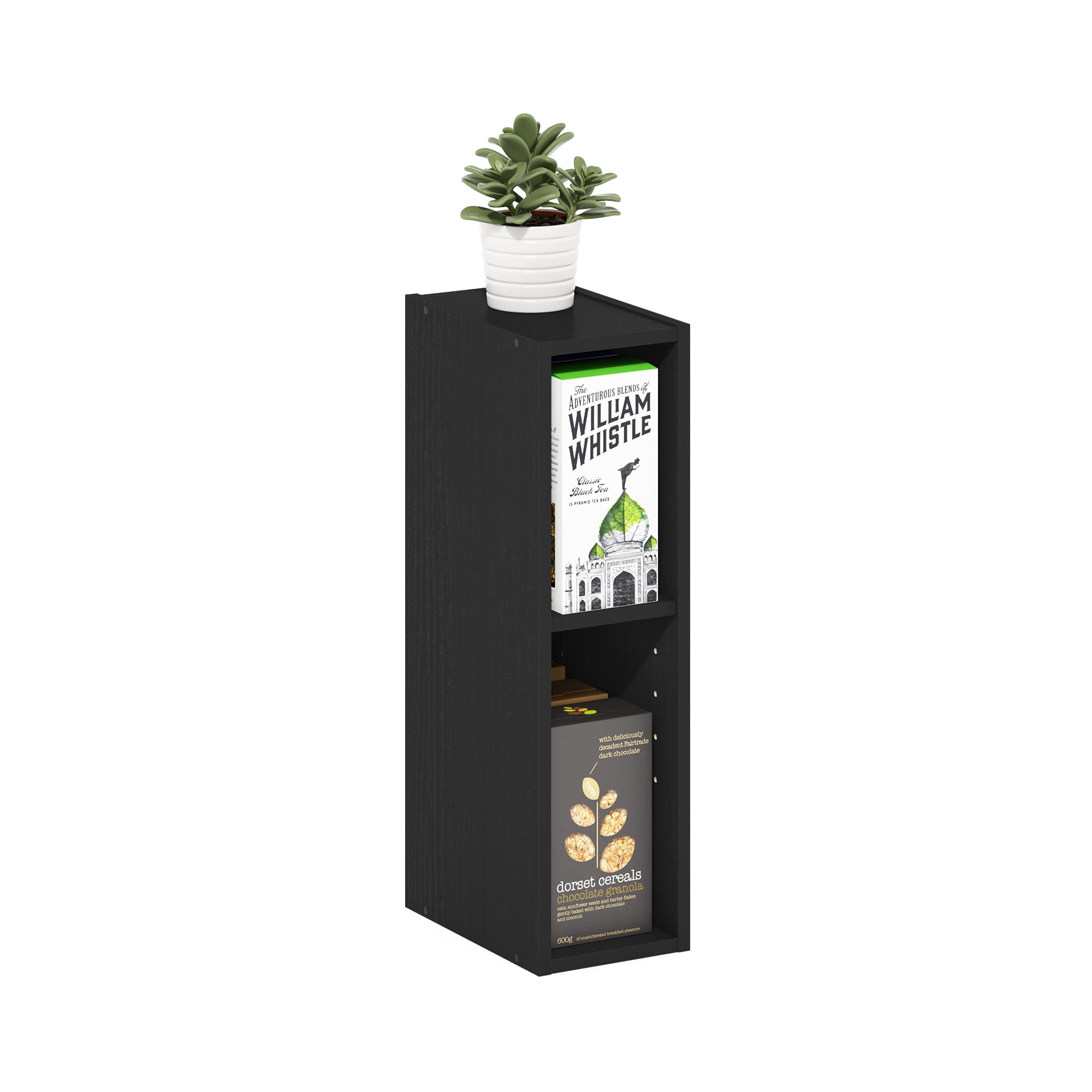 Furinno Fulda 2-Tier Space Saving Storage Shelf Bookcase, 6-Inch Width, Blackwood