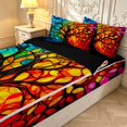 thumbnail image 3 of Homewish Watercolor Tree Of Life Zipper Twin Comforter Sets with Fitted Sheet and 2 Pillowcases,Colorful Boho Glass Zipper Bedding Set,Black Reversible,4pcs, 3 of 8