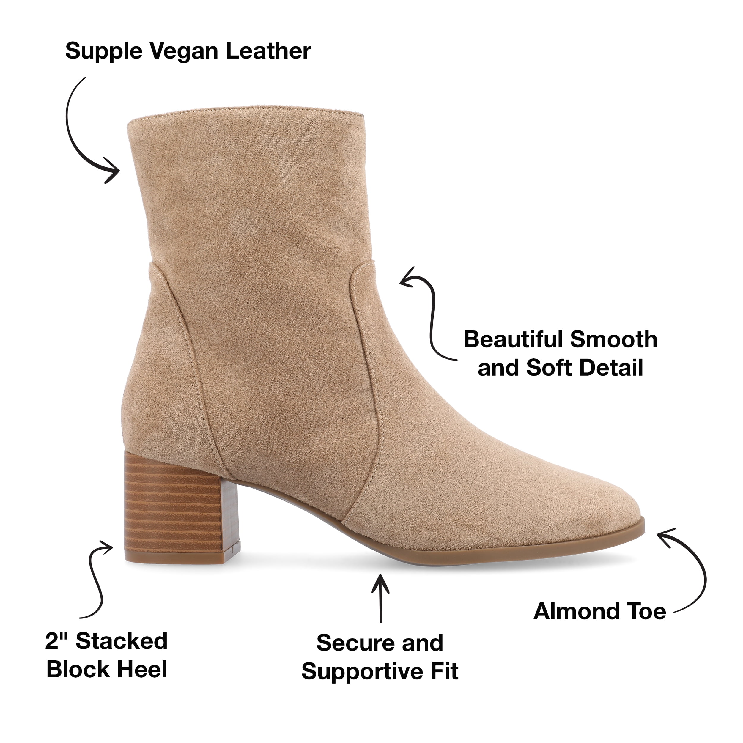 Journee Womens Hayven Stacked Block Heel Almond Toe Booties, Widths Available