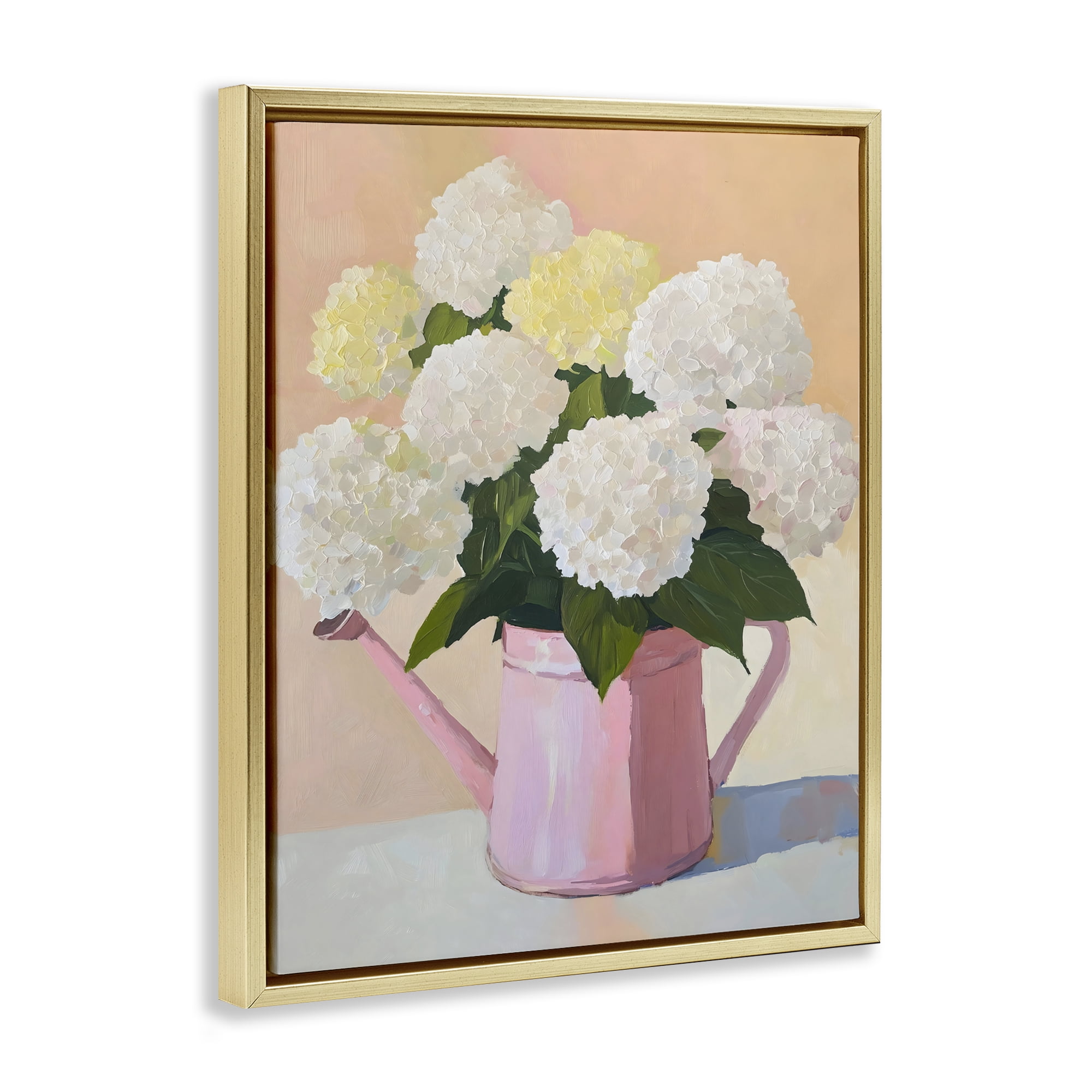 Stupell Industries Hydrangeas in Watering Can Gold Framed Floater Canvas Wall Art, design by The Prints Vibe
