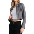 thumbnail image 4 of INSPIRE CHIC Women's Faux Suede Cropped Jacket Double Breasted Stand Collar Zip Up Long Sleeve Coat S Dark Grey, 4 of 5