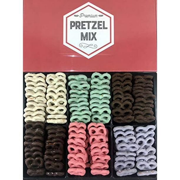 Chocolate Covered Pretzels Gift Box (2 POUNDS) by Coco's Gift Baskets. 6 Assorted Flavors. Yogurt Pretzel, Milk, Dark Chocolate, Blueberry, Key Lime, ...