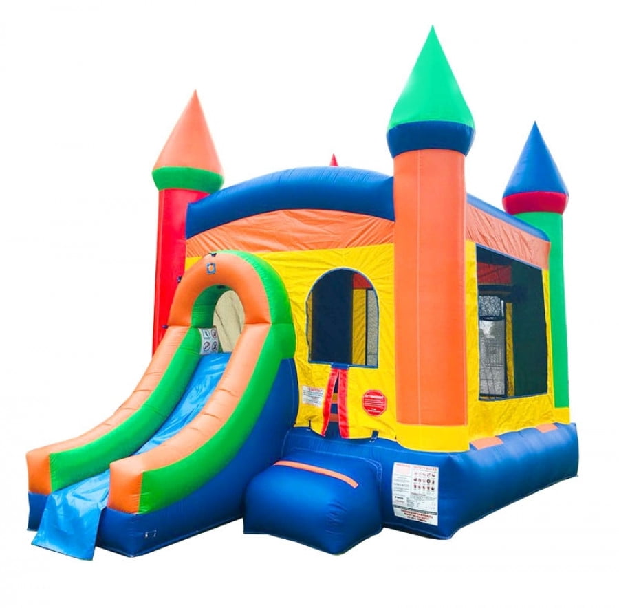 Pogo Rainbow Crossover Kids Jumper Inflatable Bounce House with Slide