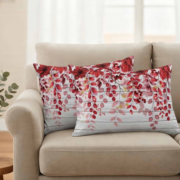 Pack of 2 Outdoor Pillow Covers 20x12 Inch Waterproof Red Eucalyptus Leaves Throw Pillow Covers,Decorative Couch Pillow Shams Protectors Summer Botanical Weeping Wooden Patio Cushion Pillowcases