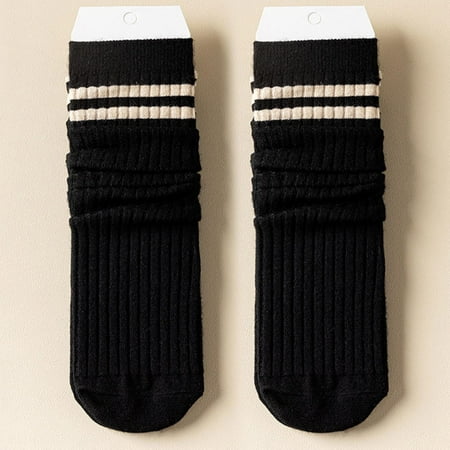 

4 pair Women Knitted Cotton Striped Socks Mid Tube Autumn And Qinter All Long Tube Pure Cotton Pile Socks Color Random