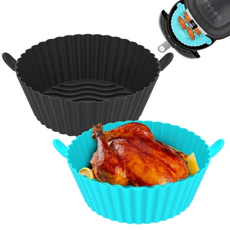 

2Pcs Air Fryer Silicone Pot with Handle Reusable Air Fryer Liner Heat Resistant Round Air Fryer Silicone Baking Pan Non-stick Air Fryer Basket Air Fryer Accessories Liners for Air Fryer Oven Microwave